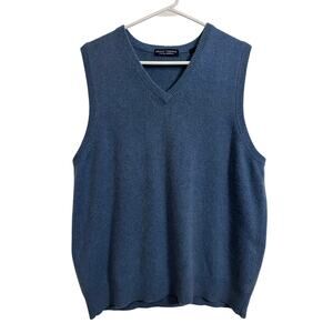 Grant Thomas 100% Cashmere Sweater Vest Blue V Neck Knit Preppy Soft Size M